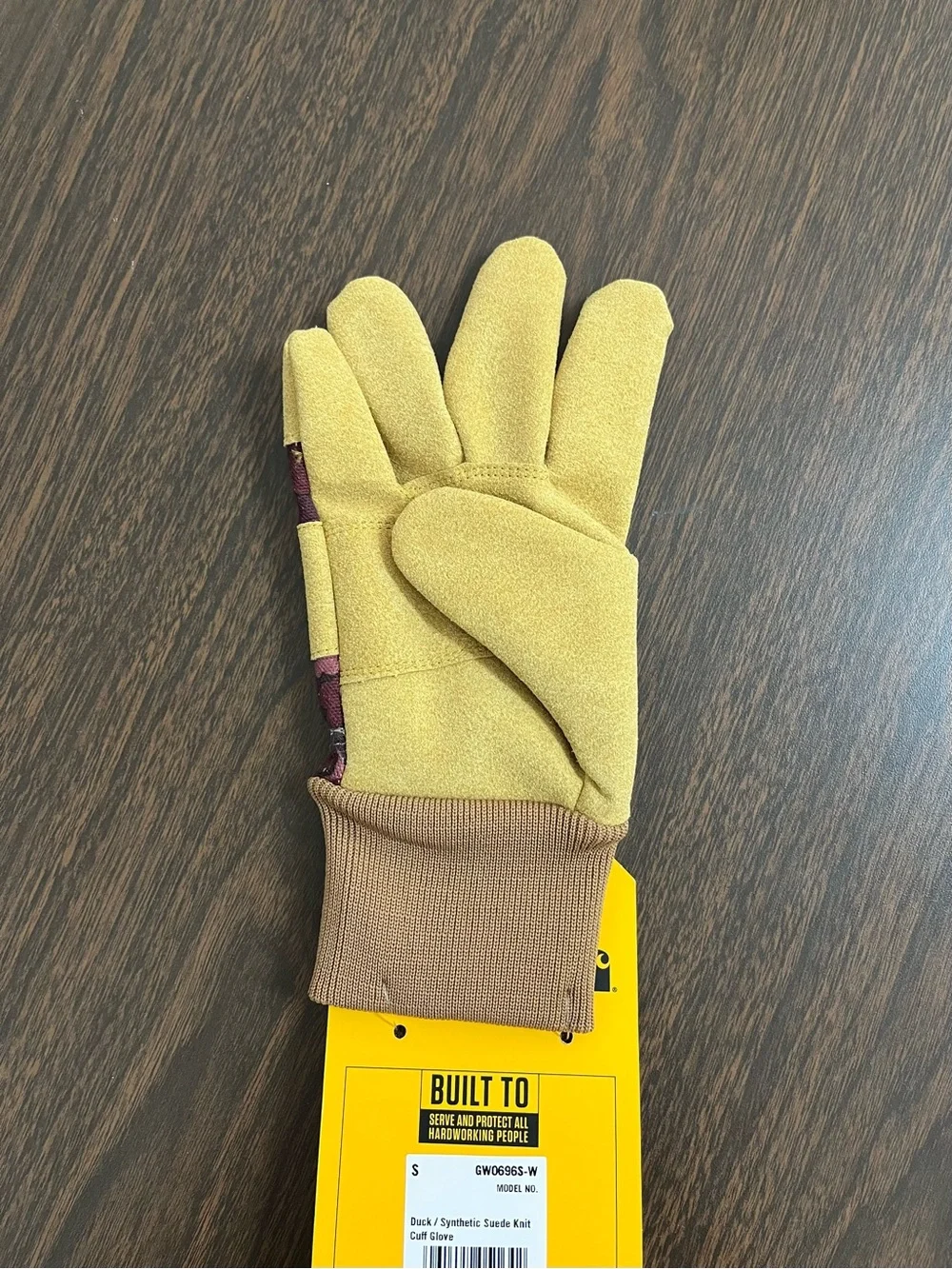 Carhartt Women’s Duck Synthetic Suede Knit Cuff Gloves Deep Wine Camo Small NWT
